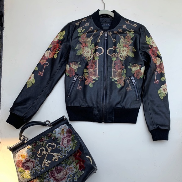 Dolce Gabbana Leather Floral bomber IT 44 - Picture 3 of 5